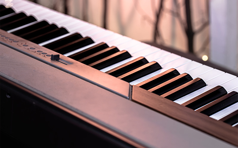 Close-up view of an electronic keyboard keys instrument.